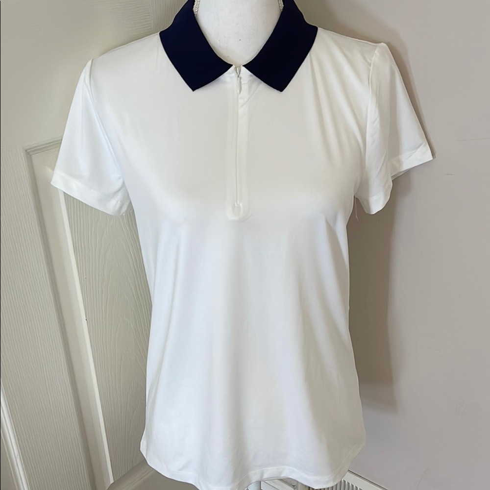 Tommy Bahama White and Blue Fitted Polo T-Shirt